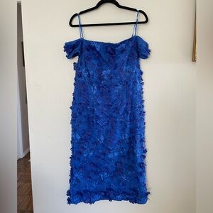 Carmen Marc Valvo Royal Blue Textured Midi Dress